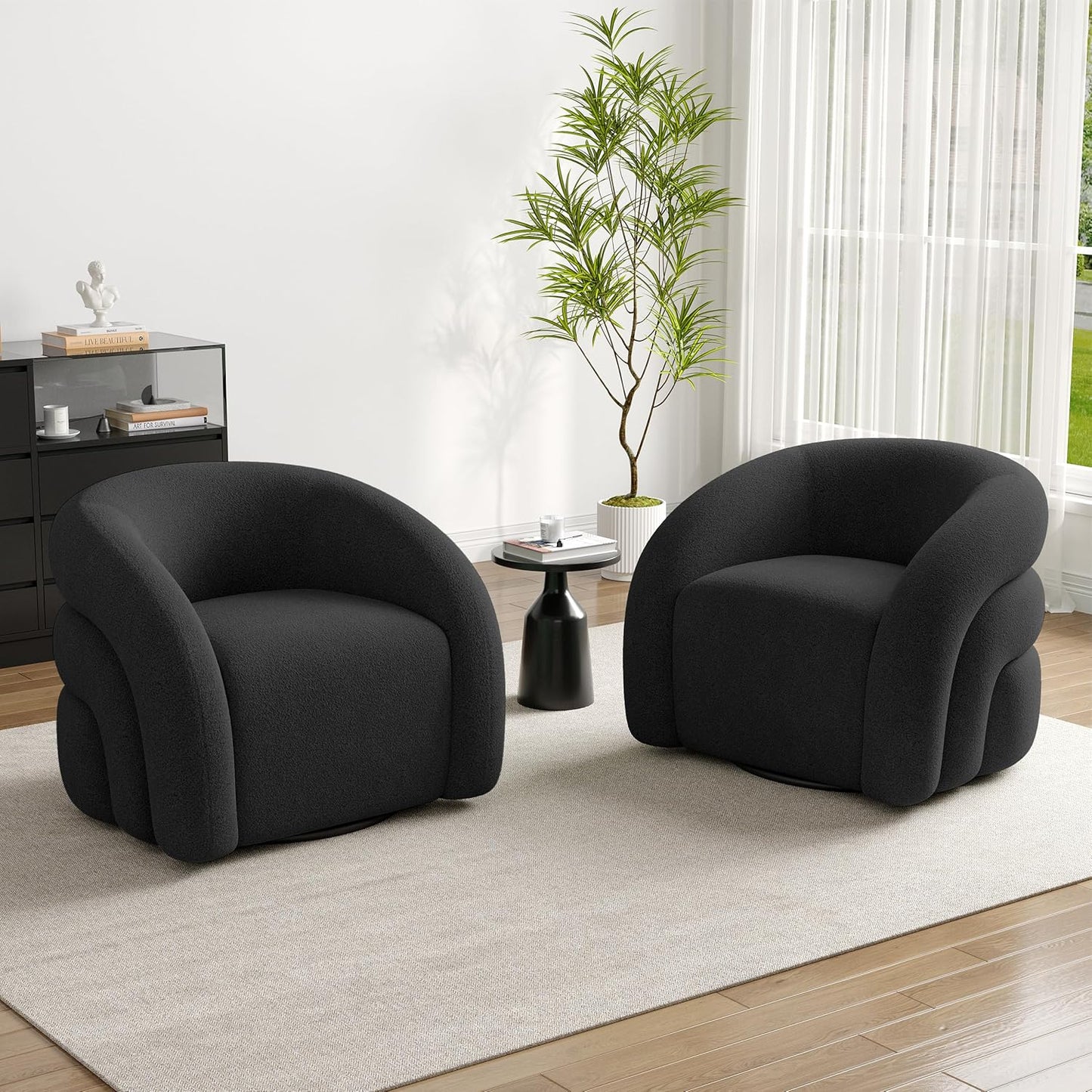 UIXE Swivel Barrel Accent Chair, Boucle Upholstered Arm Chair for Living Room, Modern Round Armchair Comfy Reading Sofa Seat with Solid Metal Base, Fully Assembled - Gray
