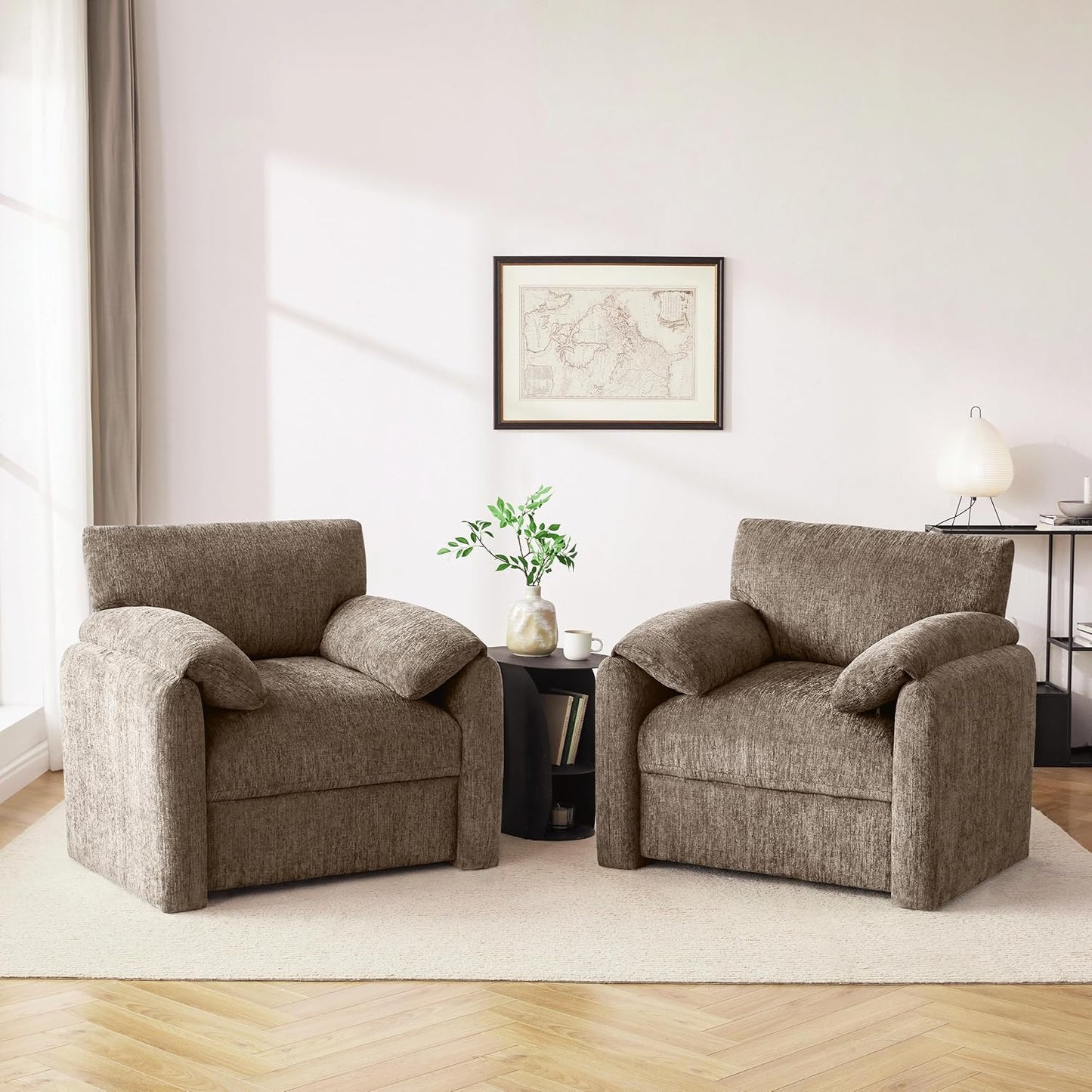 Chenille Oversized Armchair, 38.6" Wide Accent Chairs for Living Room & Bedroom Modern Lounge Chair, Upholstered Mid-Century Reading Chair, Comfy Living Room Chair, Single Sofa Chair, Beige