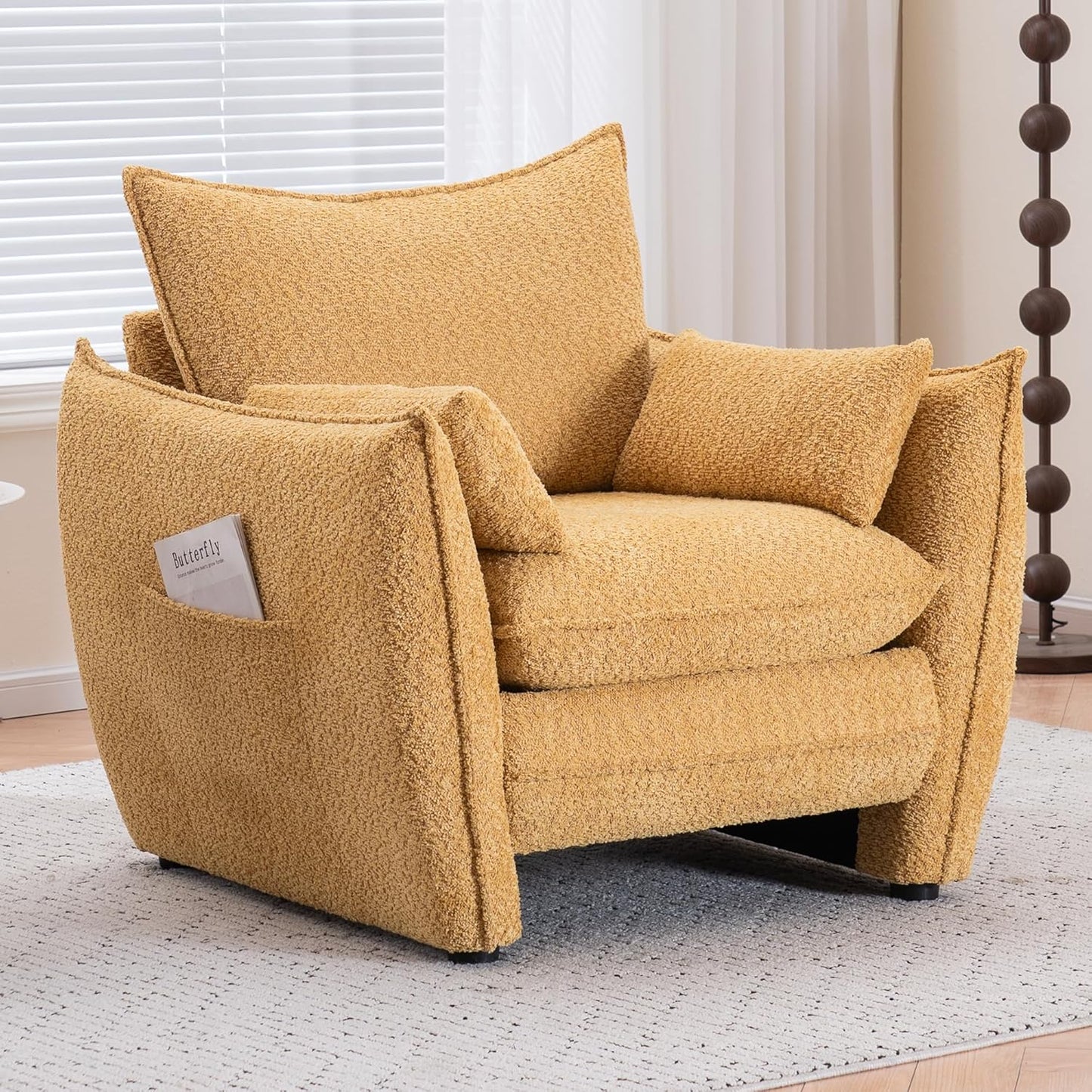 35.82" Upholstered Oversized Accent Chair Wide with Pillows, Chenille Deep Seat Reading Oversized Armchair Modern Comfy, for Living Room,Bedroom,Apartment,Office (Pink)