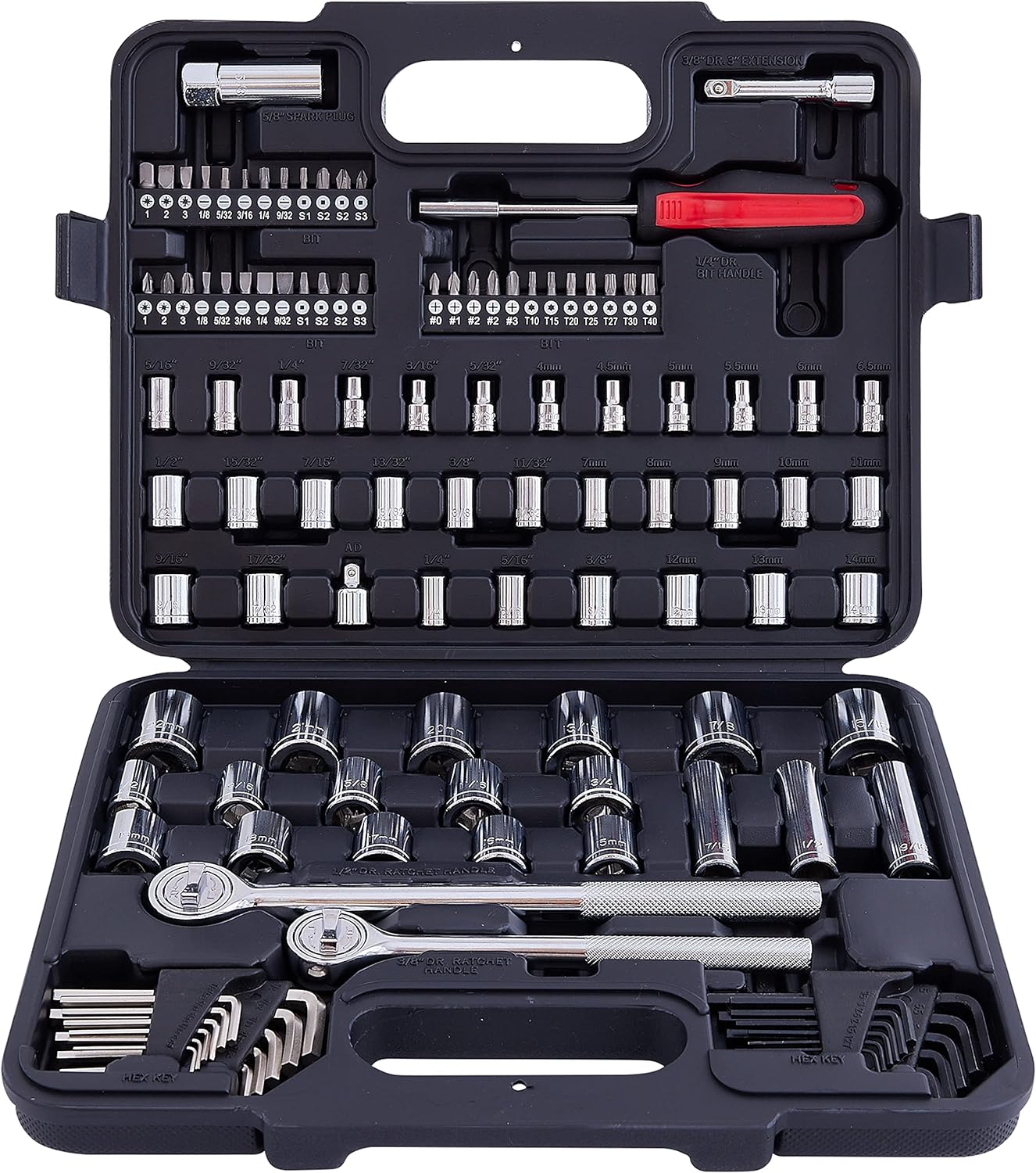 161Piece Mechanic Tool Set, 1/2", 3/8" &1/4" Drive Metric & Standard Socket Wrench Kit for Home, Car, Mechanics, Automotive Repair and as A Gift