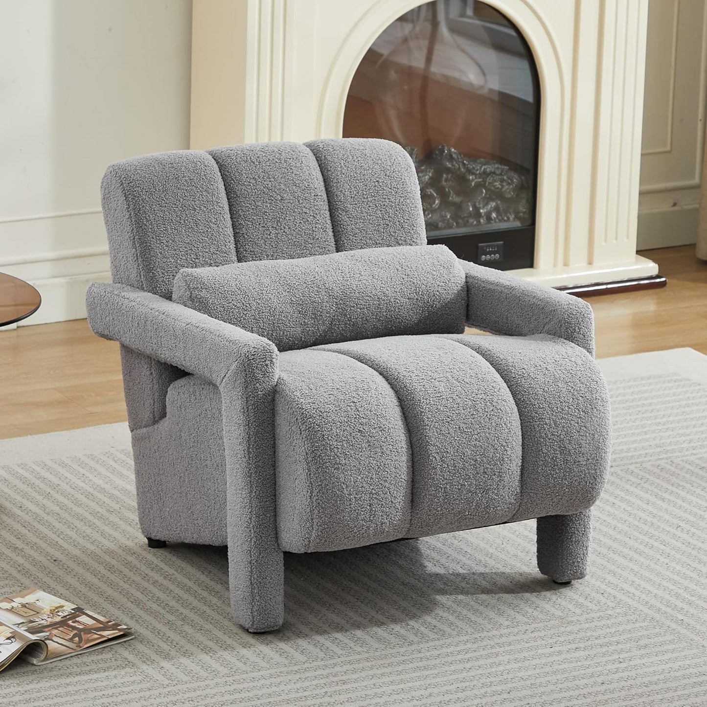 LOULENS Sherpa Accent Chair Set of 2 for Living Room, Modern Upholstered Armchair with Thick Cushion and Pillow, Comfy Lounge Chair for Bedroom, Apartment, Waiting Room,Beige