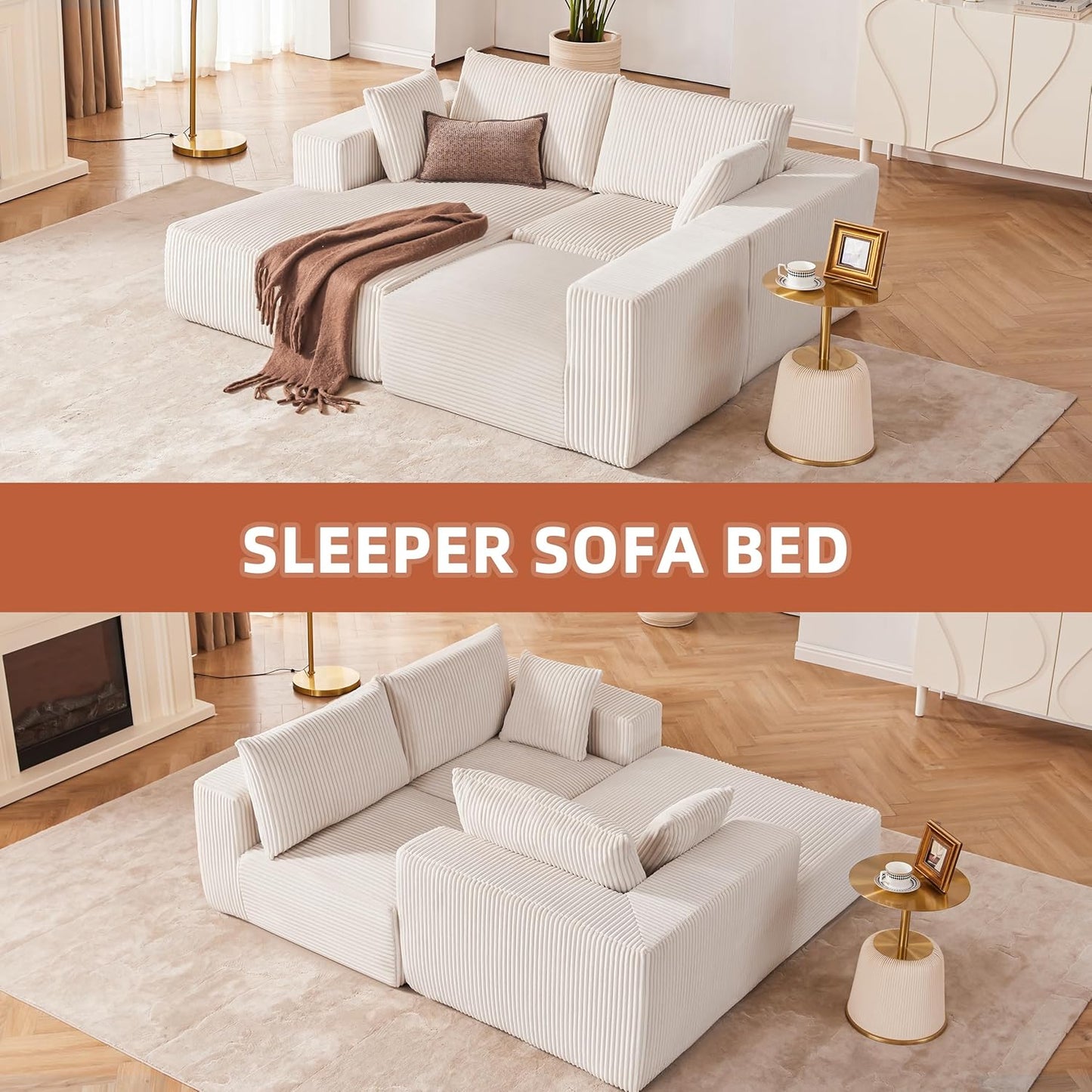108” Modular Sectional Sofa, Cloud Sectional Couch with Deep Seat, Modern Modular L-Shape Sofa Couch with Chaise,Upholstered Couches for Living Room Bedroom (Beige, Left Facing Chaise)