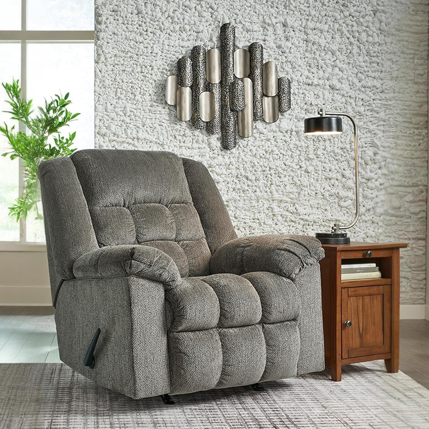 Signature Design by Ashley Kegler Contemporary Tufted Manual Rocker Recliner, Gray