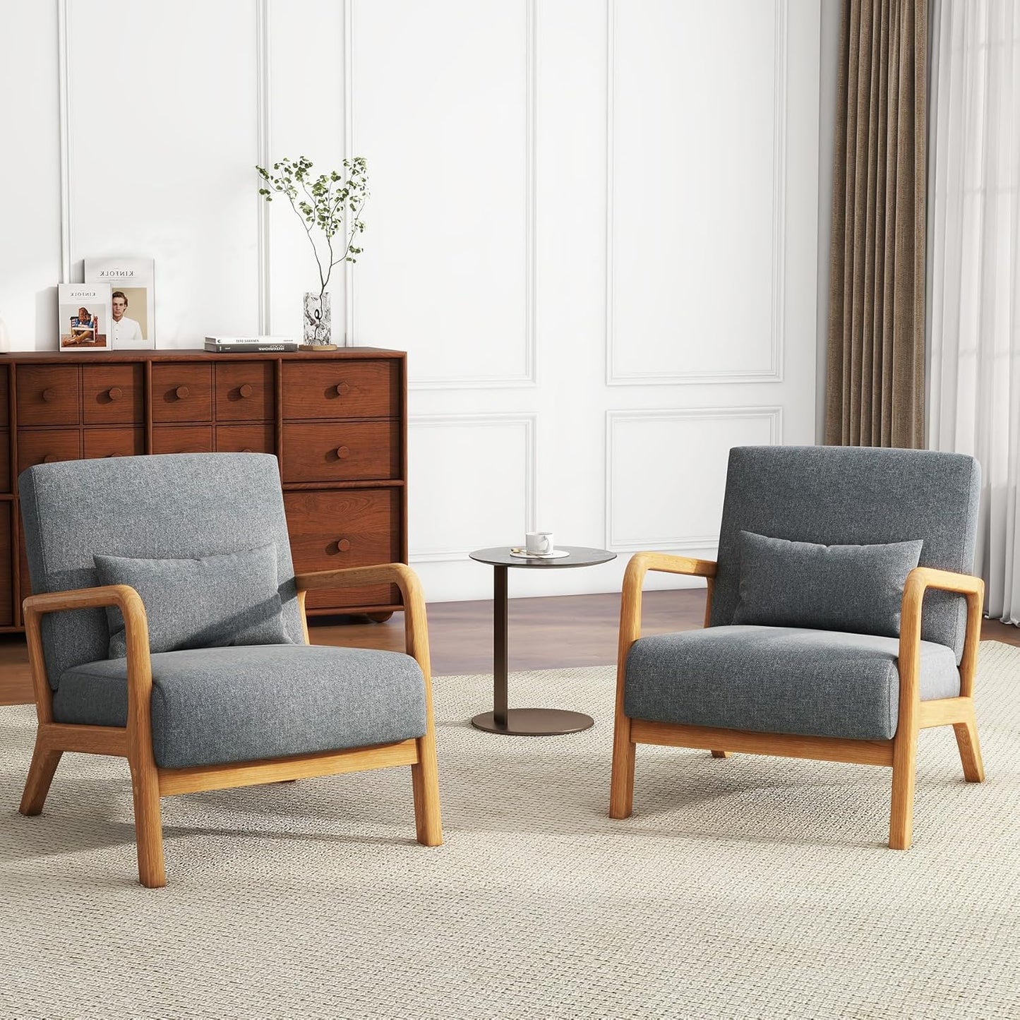 UIXE PU Leather Accent Chairs Set of 2, Upholstered Armchair for Living Room, Modern Arm Chair Comfy Single Sofa Bedroom Reading Seat with Lumbar Pillow - Hunter Green