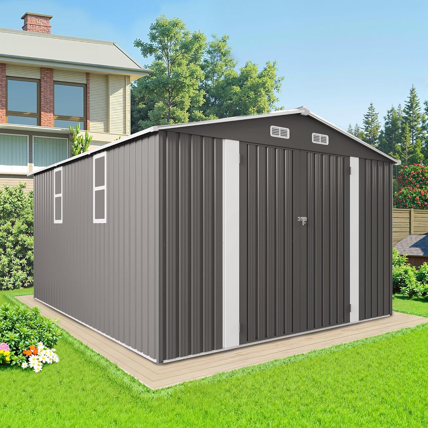 5X3 FT Outdoor Metal Storage Shed, Tool Shed with Peaked Roof and Lockable Door, Compact Garden Shed for Backyard Garden Patio Lawn, Gray