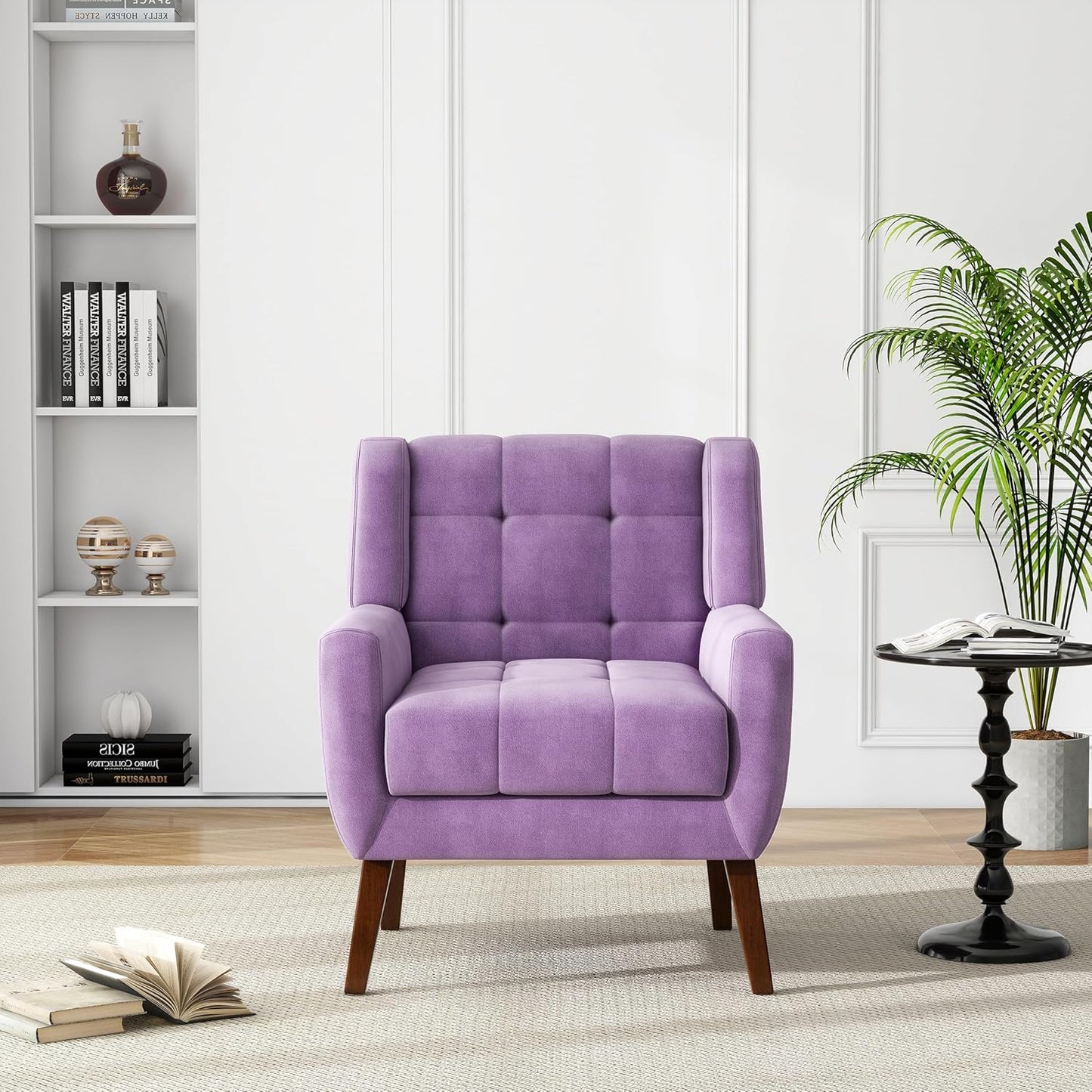 UIXE Accent Chairs Set of 2, Modern Upholstered Arm Chair in Fabric for Living Room, Comfy Armchair Single Sofa Seat with Solid Wooden Legs (Green)