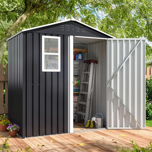 6.1x4 FT Outdoor Storage Shed, Metal Garden Tool Shed with Updated Frame Structure, Lockable Doors and Windows, Ideal for Backyard Garden Patio Lawn, Grey
