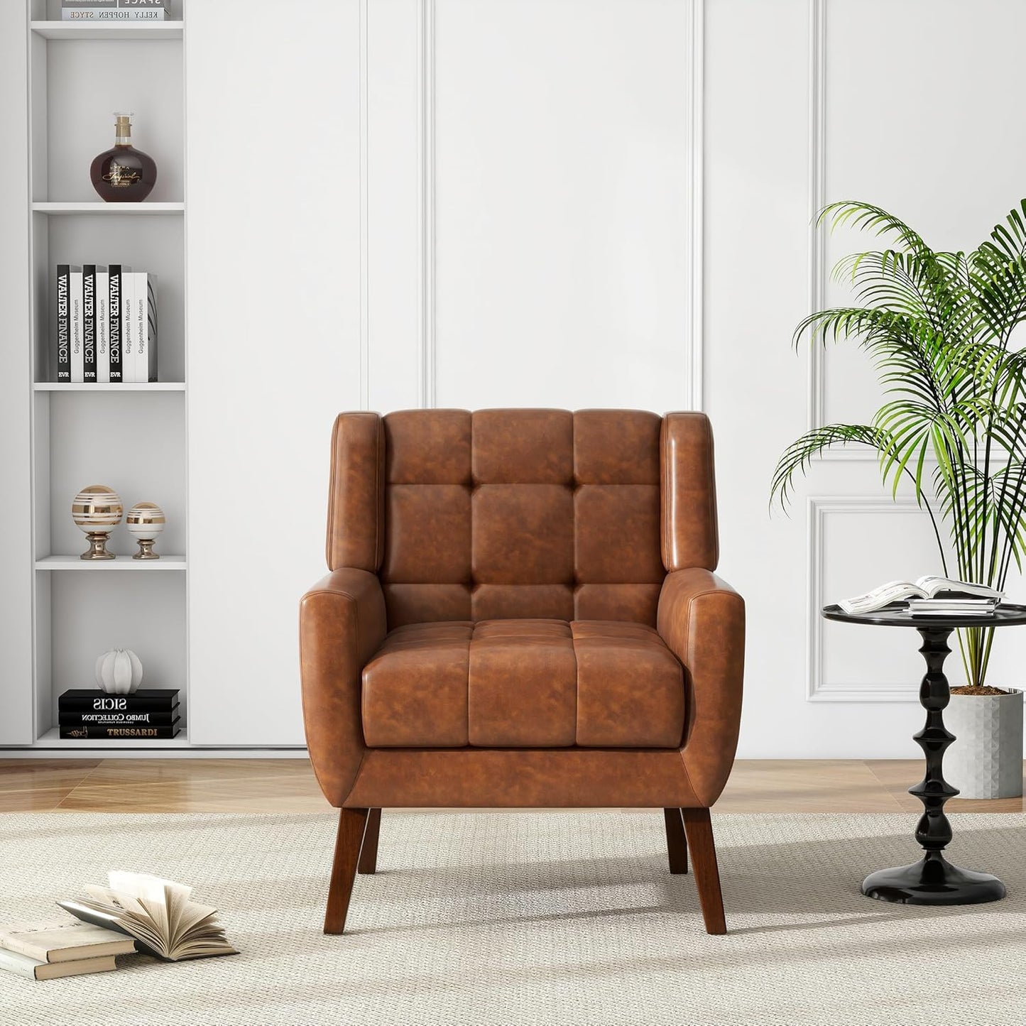 UIXE Accent Chairs Set of 2, Modern Upholstered Arm Chair in Fabric for Living Room, Comfy Armchair Single Sofa Seat with Solid Wooden Legs (Green)