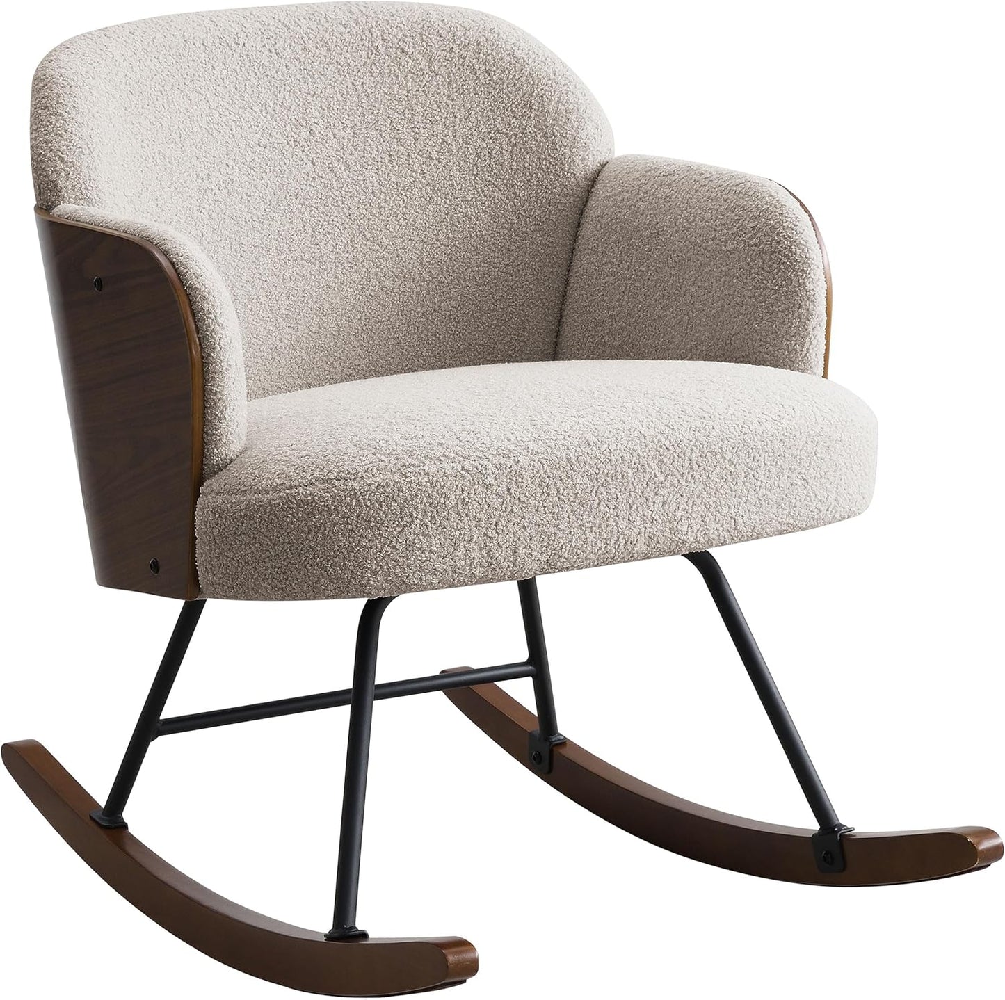 Coaster Home Furnishings - Paige - Wood - Upholstered Rocking Chair with Boucle Fabric, Metal Legs and Foam Seat - Living Room or Nursery - Beige - 602625