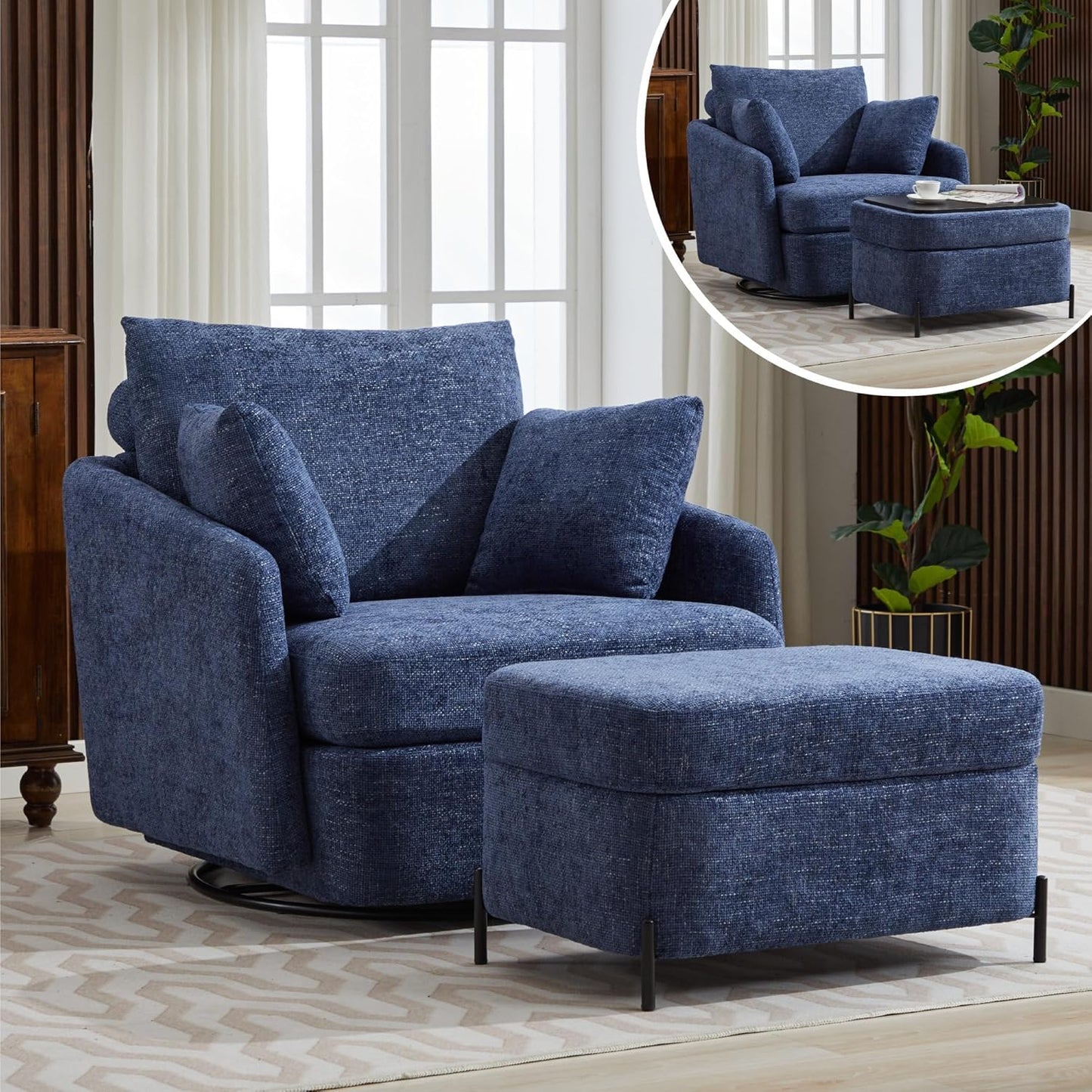 Chifee & Vingol 40.6" Oversized Swivel Accent Chair,Chenille,Orange