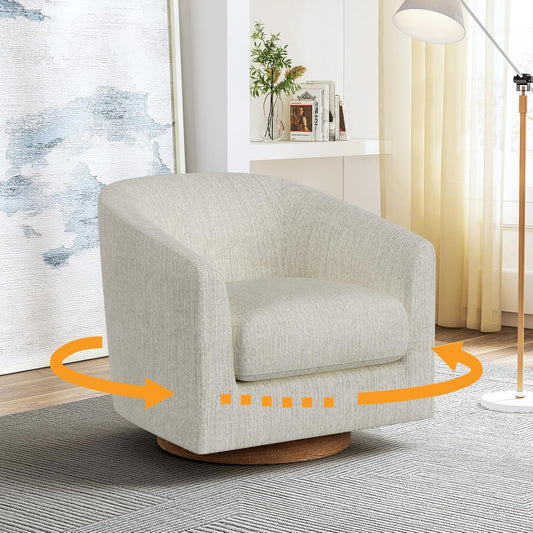 Swivel Accent Chair, Barrel Chair for Living Room, Comfy Single Sofa Chair, Round Swivel Couch Chair, Small Reading Chair for Adults, Ivory White Sherpa Accent Bucket Chairs for Bedroom