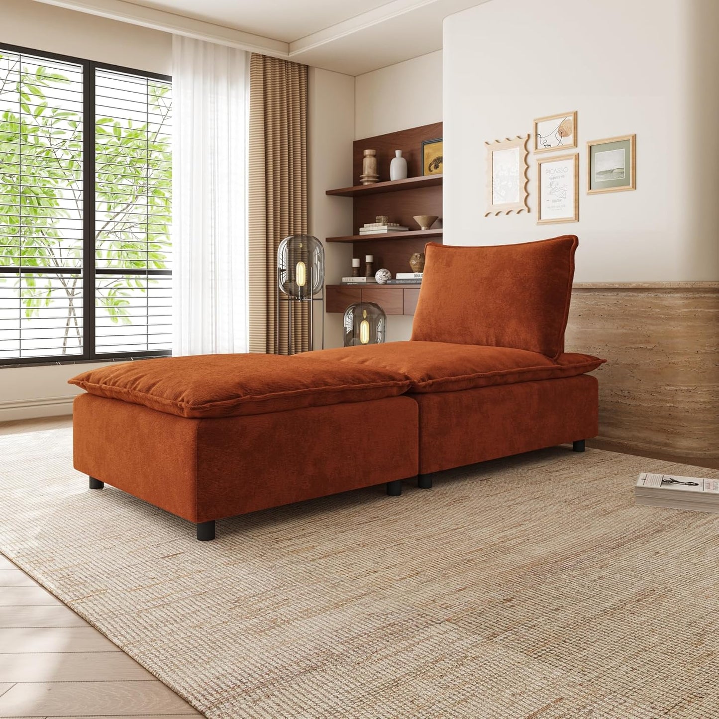34.64" Modern Accent Chair with Ottoman, Chenille Fabric Living Room Chair, Comfy Reading Chair, Leisure Single Sofa Chair with Footrest for Apartment, Bedroom and Office