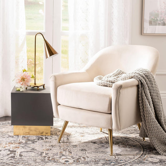Safavieh Home Brienne Retro Glam Ivory Velvet and Brass Arm Chair