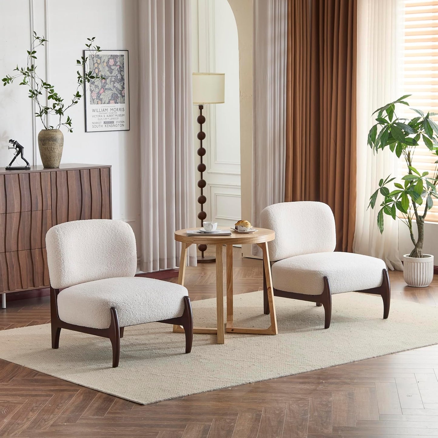 Christopher Knight Home Faron Modern Boucle Upholstered Accent Chair Set of 2, Wooden Armless Club Chair for Living Room, Bedroom Comfy Reading Chair Set, Olive Green