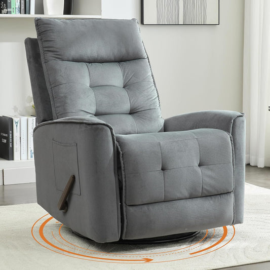 Swivel Rocker Recliner Chair for Adults, Glider Rocking Chair for Nursery, Small Recliner Chair for Small Spaces, RV, Living Room(Grey)