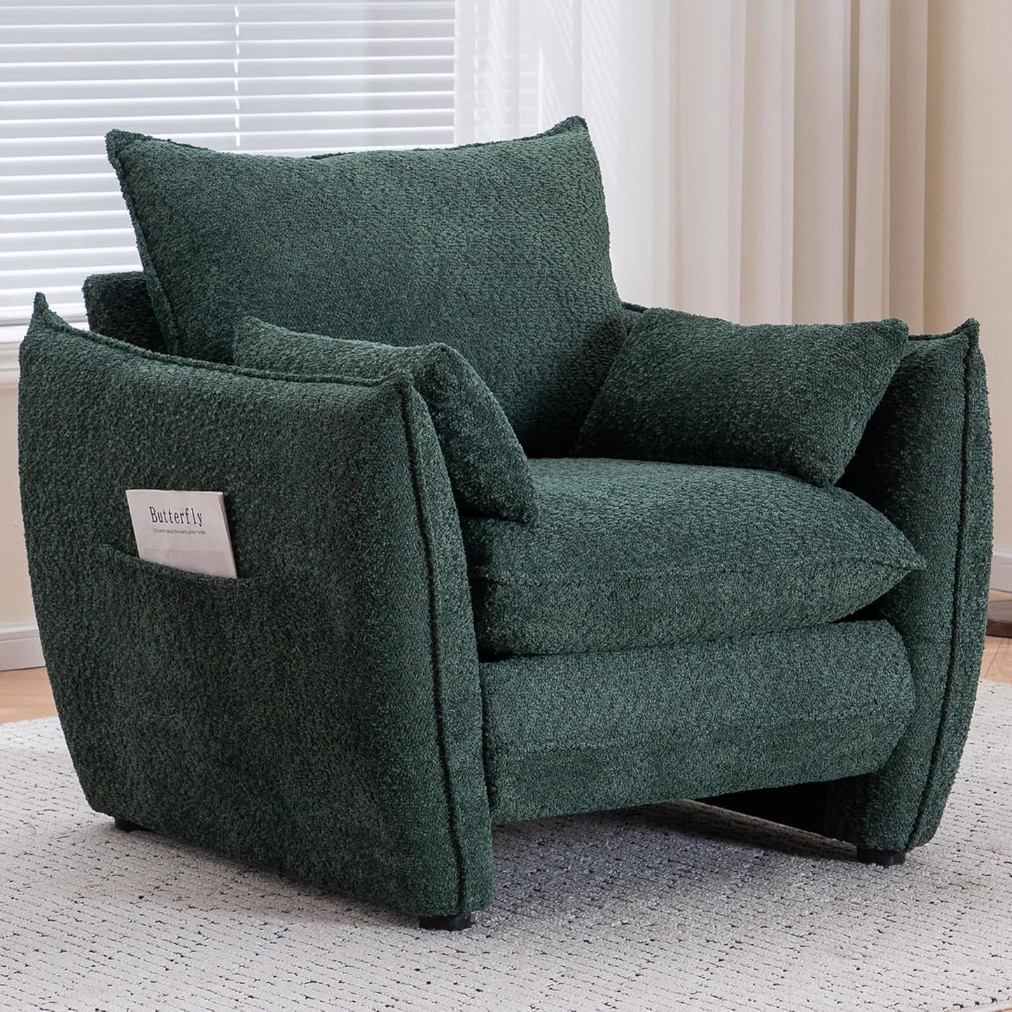 35.82" Upholstered Oversized Accent Chair Wide with Pillows, Chenille Deep Seat Reading Oversized Armchair Modern Comfy, for Living Room,Bedroom,Apartment,Office (Pink)
