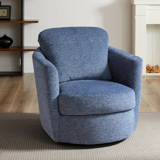 Art Leon Barrel Chair - Modern Chenille Upholstered Swivel Accent Chair, Round Chair Single Sofa Chair for Living Room Bedroom Lounge, Blue