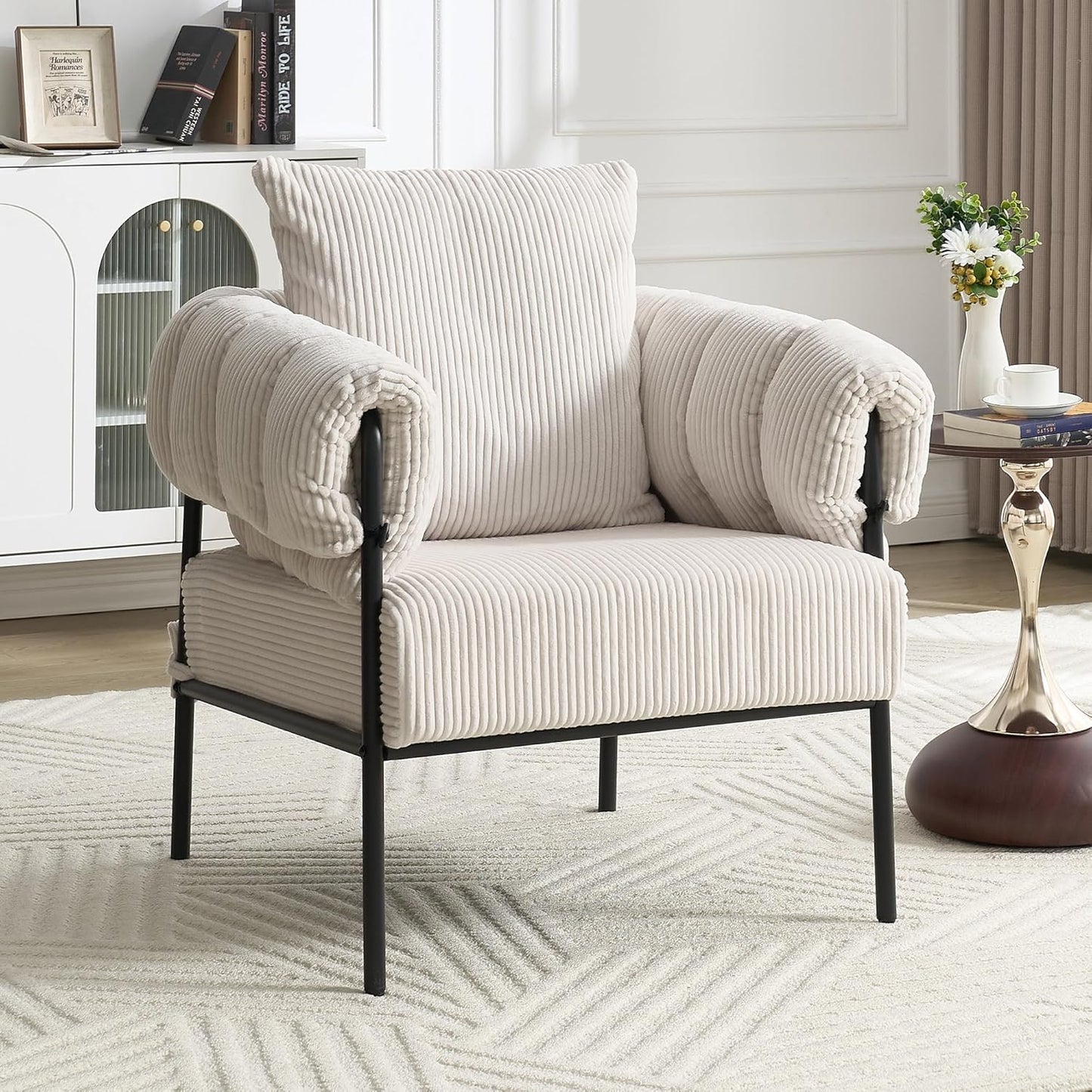 YISHENG Modern Velvet Accent Chair Set of 2 Upholstered Comfy Lounge Sofa Chair, Fabric Oversize Lazy Arm Chair with Soft Cushion, Metal Frame Reading Chair for Living Room, Balcony,Bedroom,Black