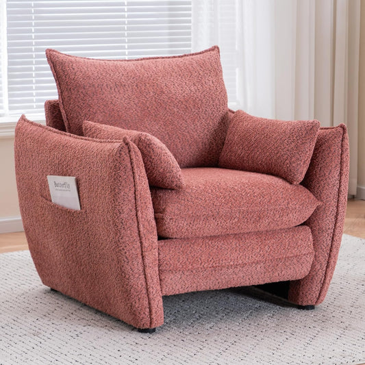 35.82" Upholstered Oversized Accent Chair Wide with Pillows, Chenille Deep Seat Reading Oversized Armchair Modern Comfy, for Living Room,Bedroom,Apartment,Office (Pink)