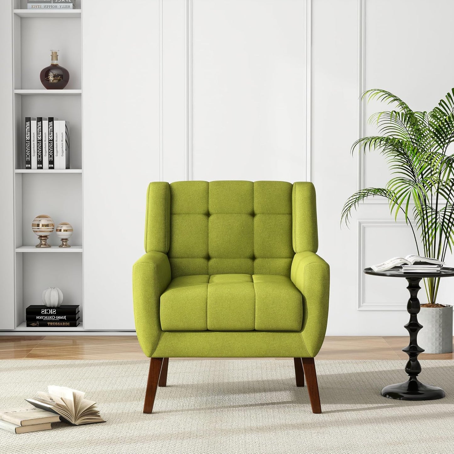 UIXE Accent Chairs Set of 2, Modern Upholstered Arm Chair in Fabric for Living Room, Comfy Armchair Single Sofa Seat with Solid Wooden Legs (Green)