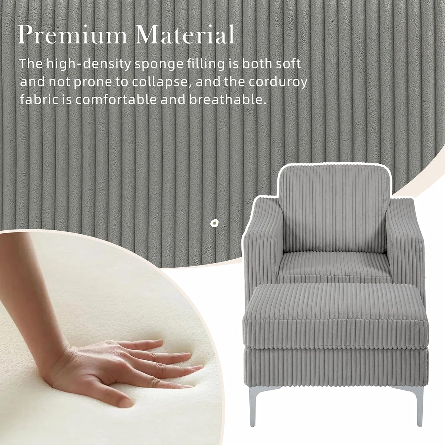 Chifee & Vingol Accent Chair with Ottoman Living Room Chair with Storage Ottoman,Gray