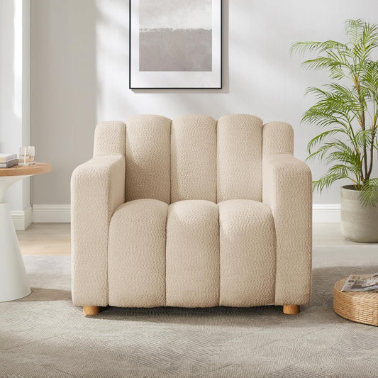 40" W Oversized Accent Chairs, Modern Boucle Armchair with Deep Seat and Wide Arms, Comfy Sherpa Fabric Single Sofa Reading Chair for Living Room, Bedroom, Book Nook, Beige