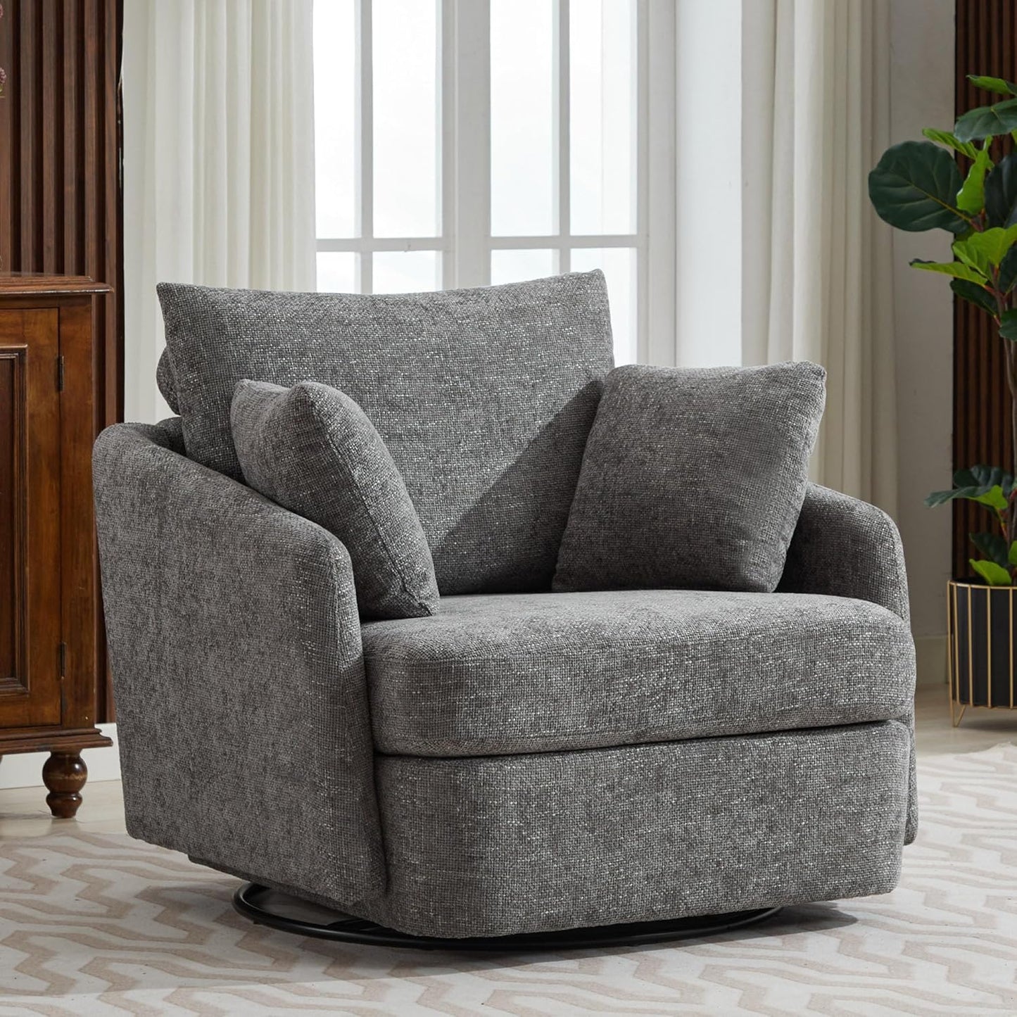 Chifee & Vingol 40.6" Oversized Swivel Accent Chair,Chenille,Orange