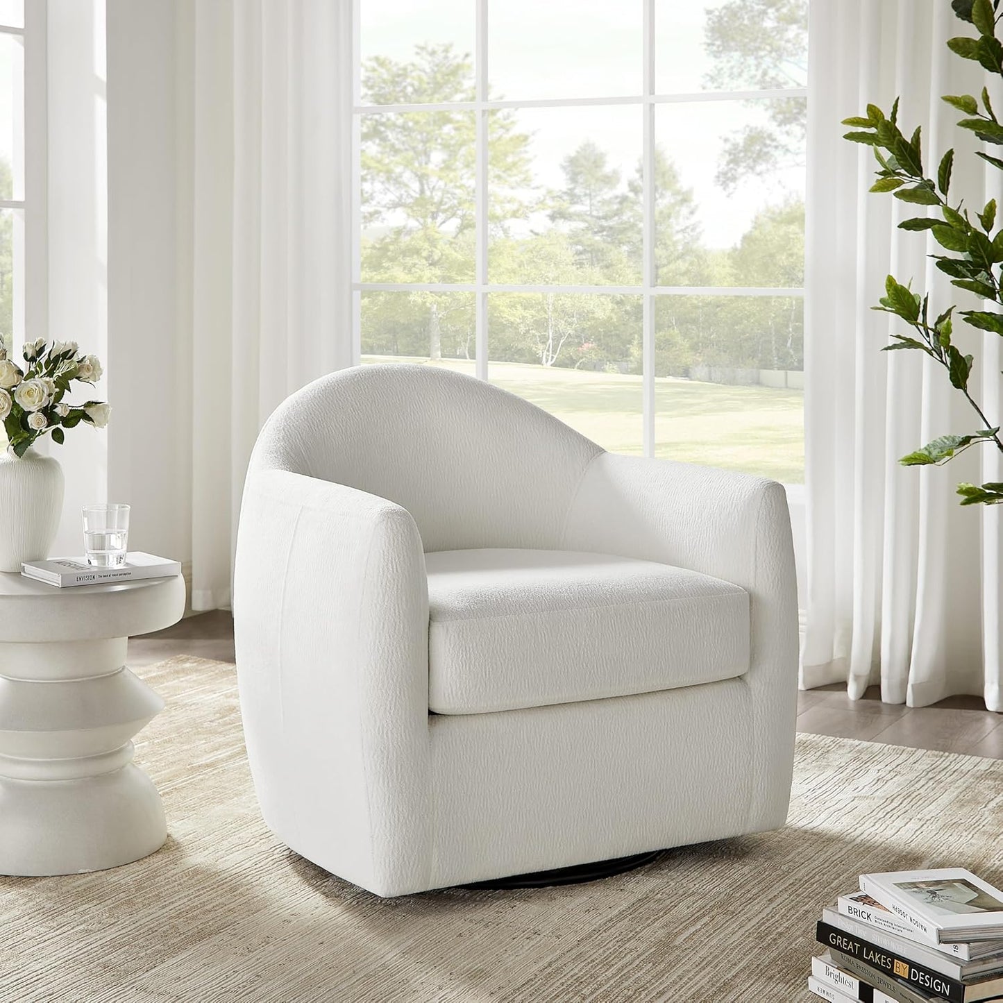 360° Swivel Accent Chair, Comfy Swivel Barrel Chairs, Modern Upholstered Arm Chair for Living Room, Bedroom, Apartment (Camel)