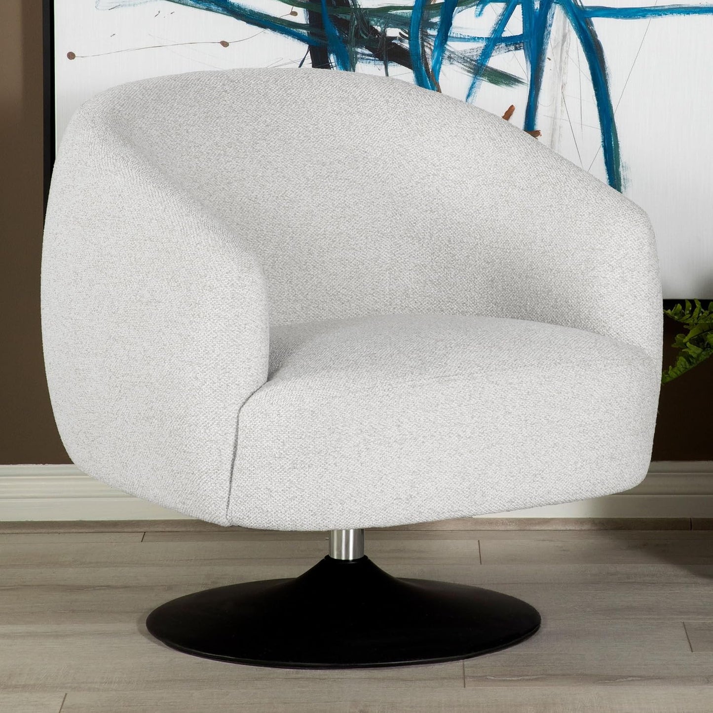 Coaster Home Furnishings - Dave - Boucle Fabric Upholstered Barrel Back Swivel Accent Chair with Pedestal Base, Tapered Off Armrests and 360-Degree Swivel - Living Room - Beige - 905739