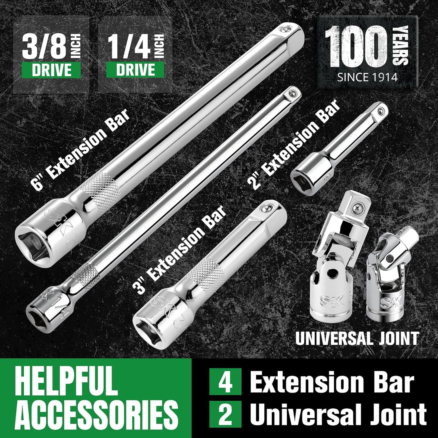 SK 1/4" & 3/8" Drive Socket Set with 160-P Ratchet, 105-Piece, SAE & Metric, SuperKrome Finish, Premium CR-V Construction, with EVA Foam Tool Organizer