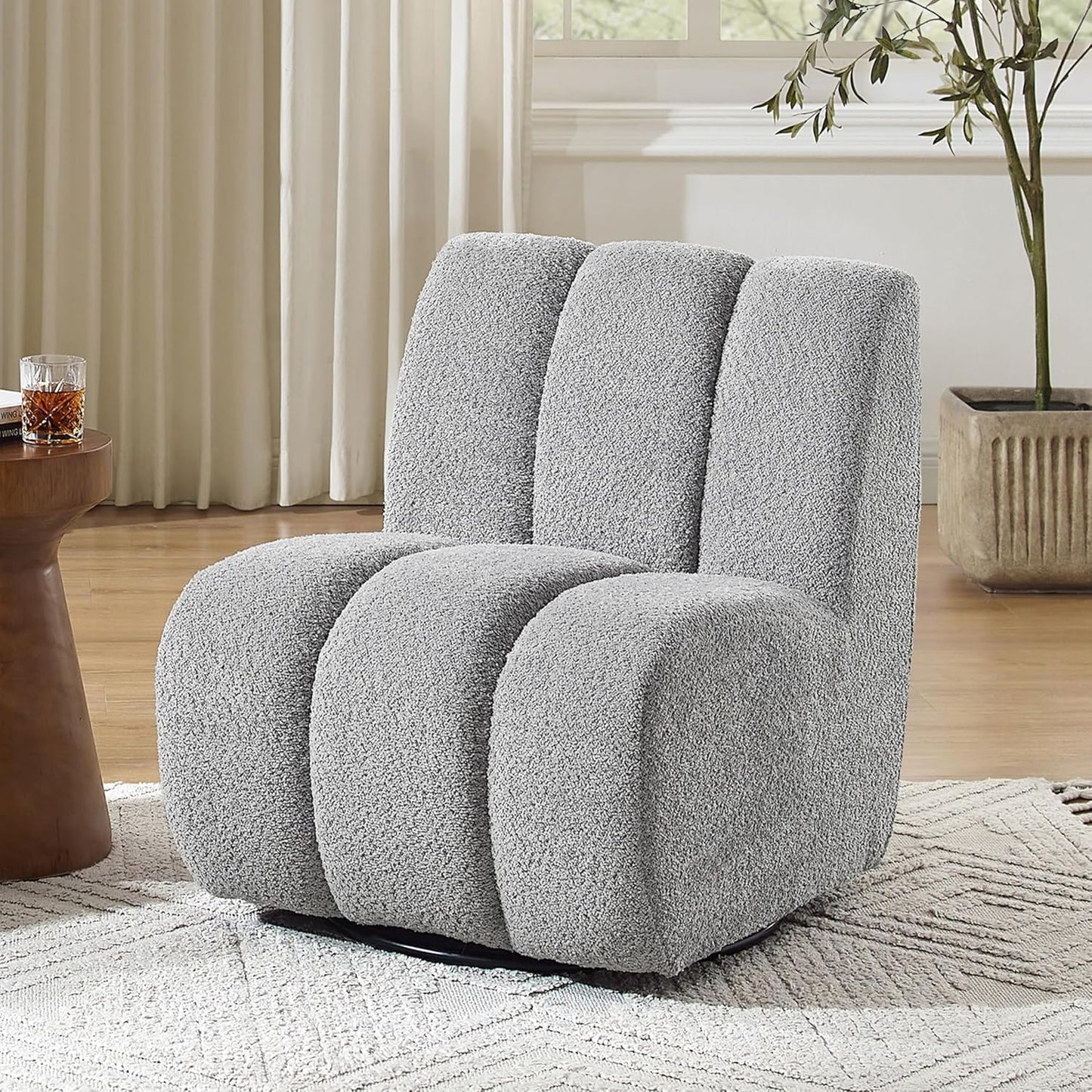 Art Leon Armless Accent Chair - Sherpa Fabric Upholstered Swivel Chair, Single Sofa Chair with Metal Base for Living Room Bedroom, Off White