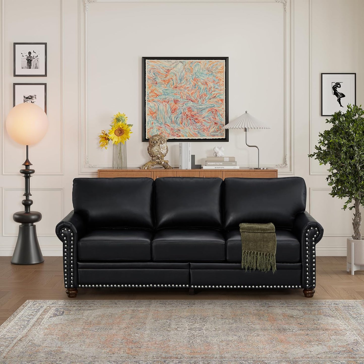 35" Faux Leather Pu Armchair Classic Vegan Leather Accent Chair Elegance Single Seat with Rolled Armrests Nailhead Trim Wood Legs Traditional Living Room 1 Seat-Burgundy