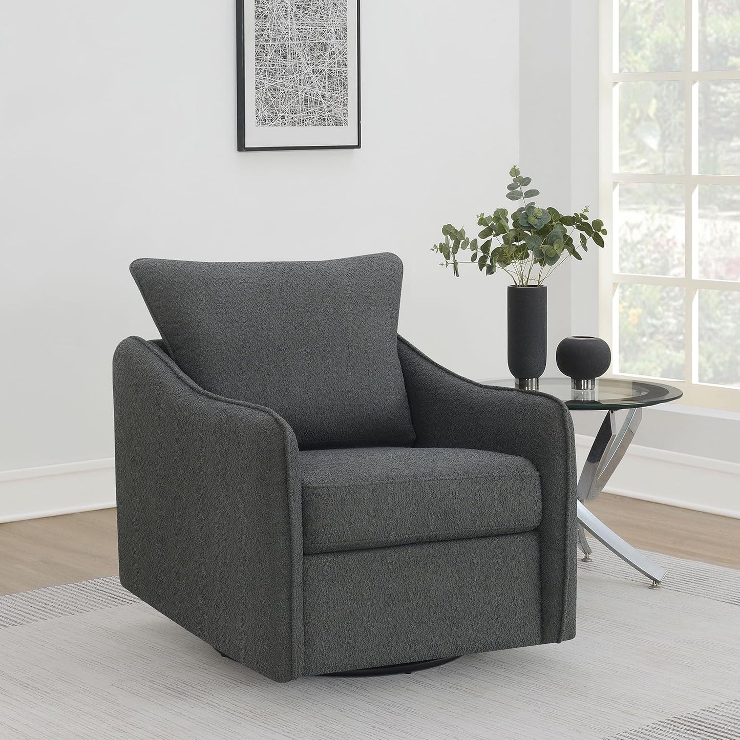 Coaster Home Furnishings - Madia - Upholstered Accent Chair with Sloped Arms, 360-Degree Swivel Base and Padded Cushion - Living Room - Charcoal - 903393