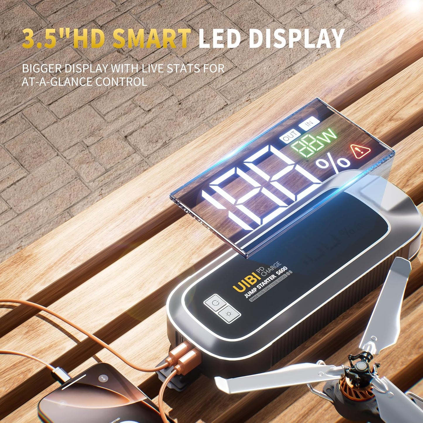 S600 Jump Starter 5000A, 26800mAh Car Battery Jumper Starter Portable with PD65W Fast Charge, LCD Display, 2 LED Lights, 12V Portable Car Jumper Battery Booster Pack for 10L Gas 10L Diesel Engine