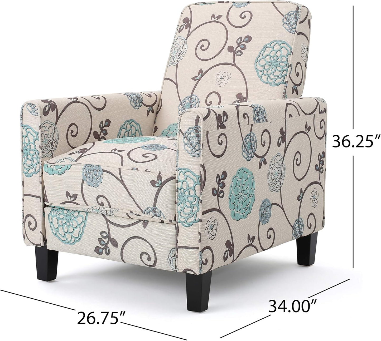 Christopher Knight Home Emmie Fabric Recliner (Set of 2), Light Beige with Blue Floral, Dark Brown