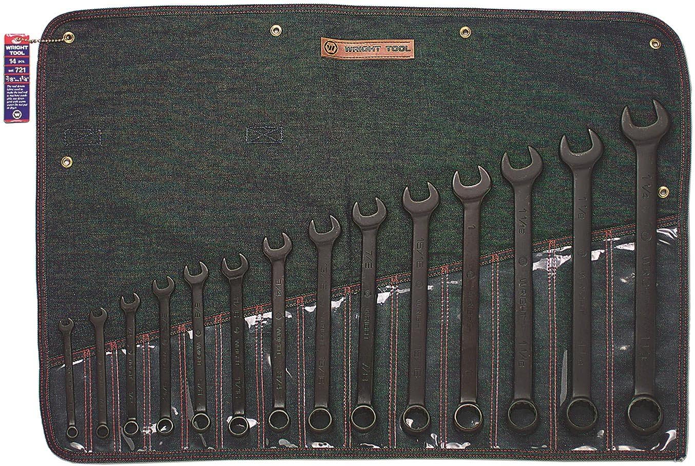 Wright Tool 721 12 Point Black Comb. Wrench Set, 3/8"-1-1/4" (14-Piece)