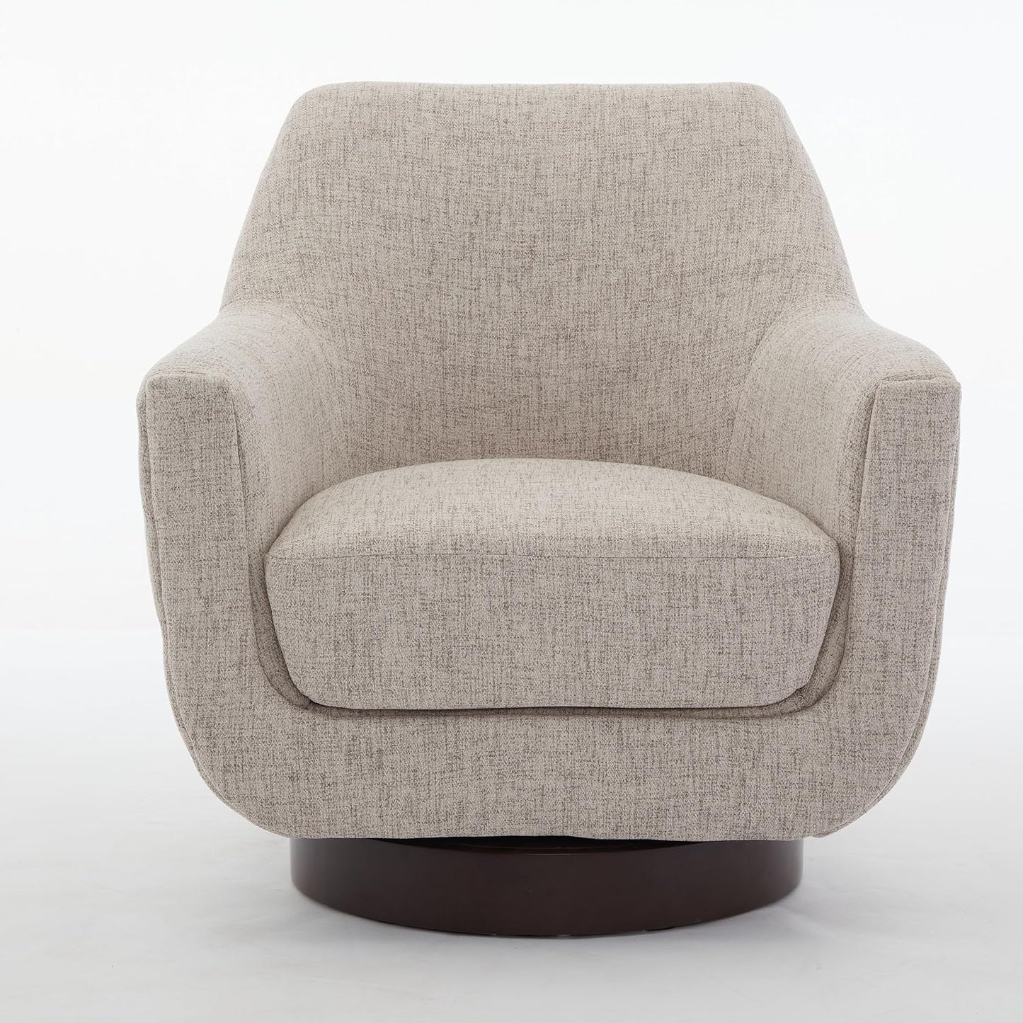 U-Shaped Swivel Chair, Swivel Accent Chair Living Room, Fully Assembled Reading Chairs for Adults, Velvet Accent Chair Armchair Round Barrel Chair, Cozy Bedroom Chair (Beige + Linen)