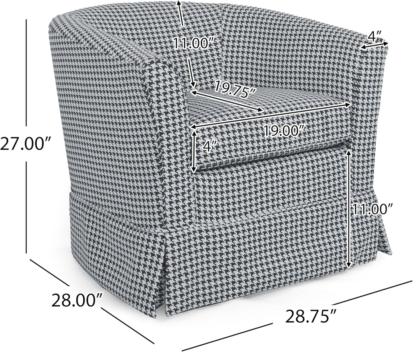Swivel Accent Chair Upholstered Club Chair,Comfy Lounge Chair Single Arm Sofa,Modern Reading Chair for Living Room Bedroom Office,28.75 x 28 x 27" 300 Lbs Heavy Duty Beige Black Houndstooth Print