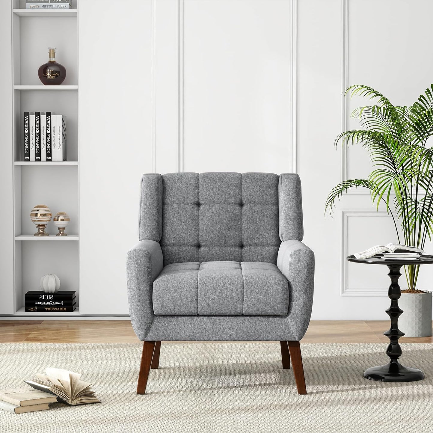 UIXE Accent Chairs Set of 2, Modern Upholstered Arm Chair in Fabric for Living Room, Comfy Armchair Single Sofa Seat with Solid Wooden Legs (Green)