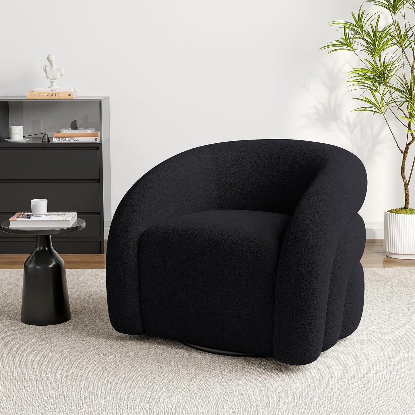 UIXE Swivel Barrel Accent Chair, Boucle Upholstered Arm Chair for Living Room, Modern Round Armchair Comfy Reading Sofa Seat with Solid Metal Base, Fully Assembled - Gray