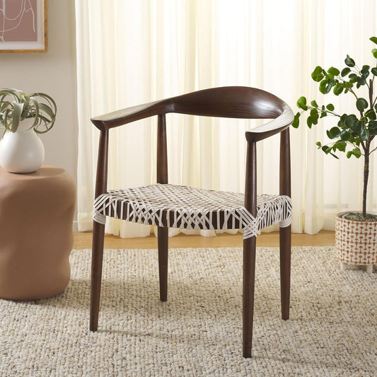 SAFAVIEH Home Collection Bandelier White Leather/Brown Solid Wood Arm Chair (Fully Assembled)