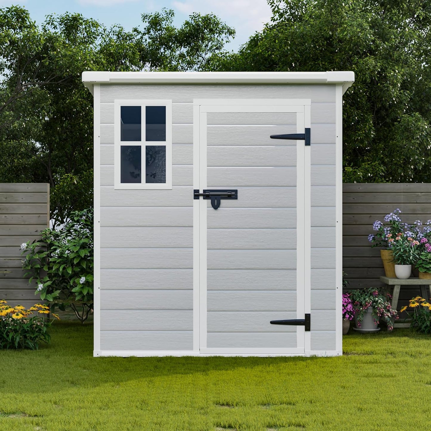 4×8 FT Outdoor Metal Storage Shed,Heavy-Duty Lean to Storage Shed with Floor Base,Garden Tool Metal Storage House W/Lockable Door and 2 Air Vents,Weather Resistant,for Backyard,Patio,Lawn,Black