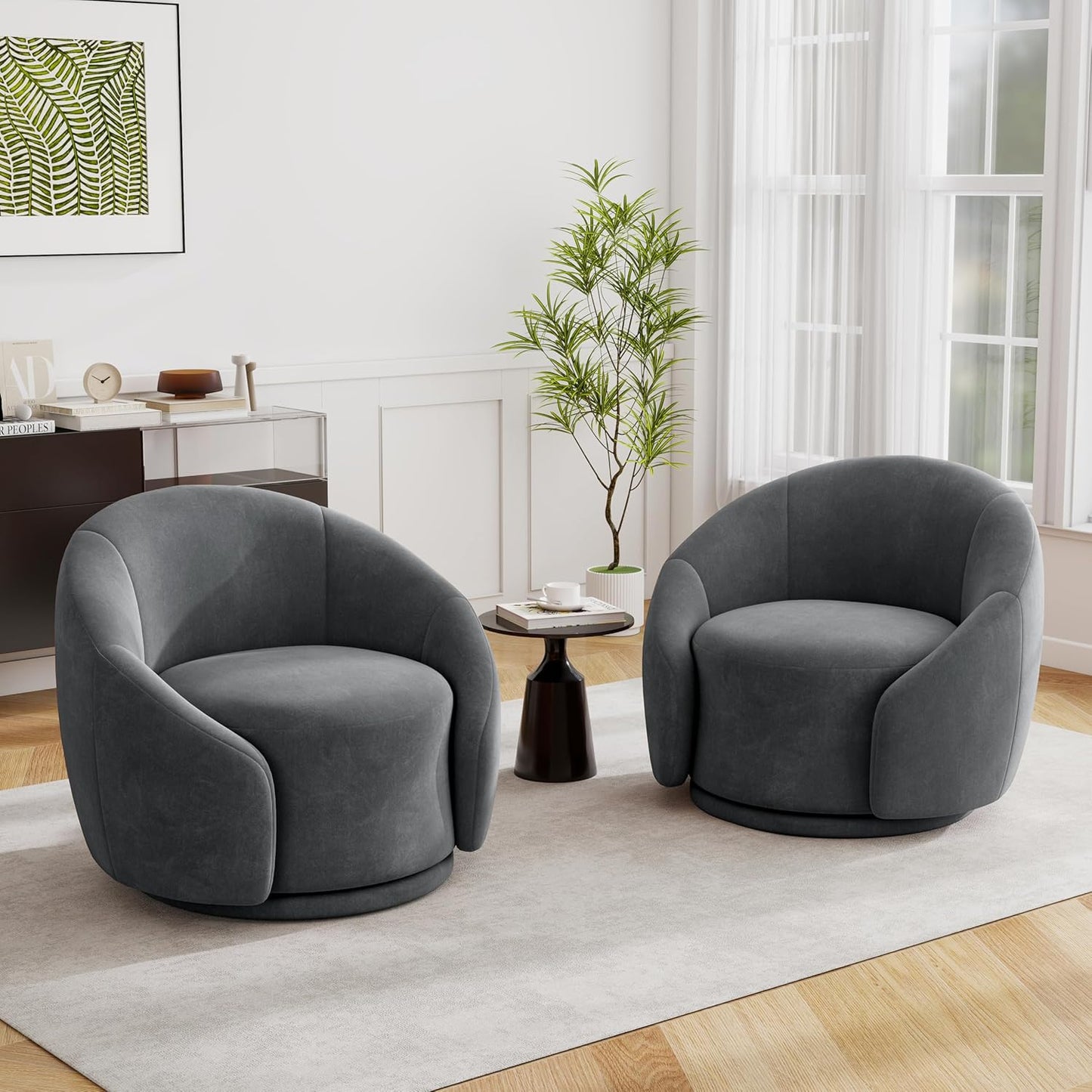 UIXE Swivel Accent Chair, Boucle Barrel Chair Upholstered Arm Chair for Living Room, Modern Round Club Chair with Turntable Base - White, Set of 1