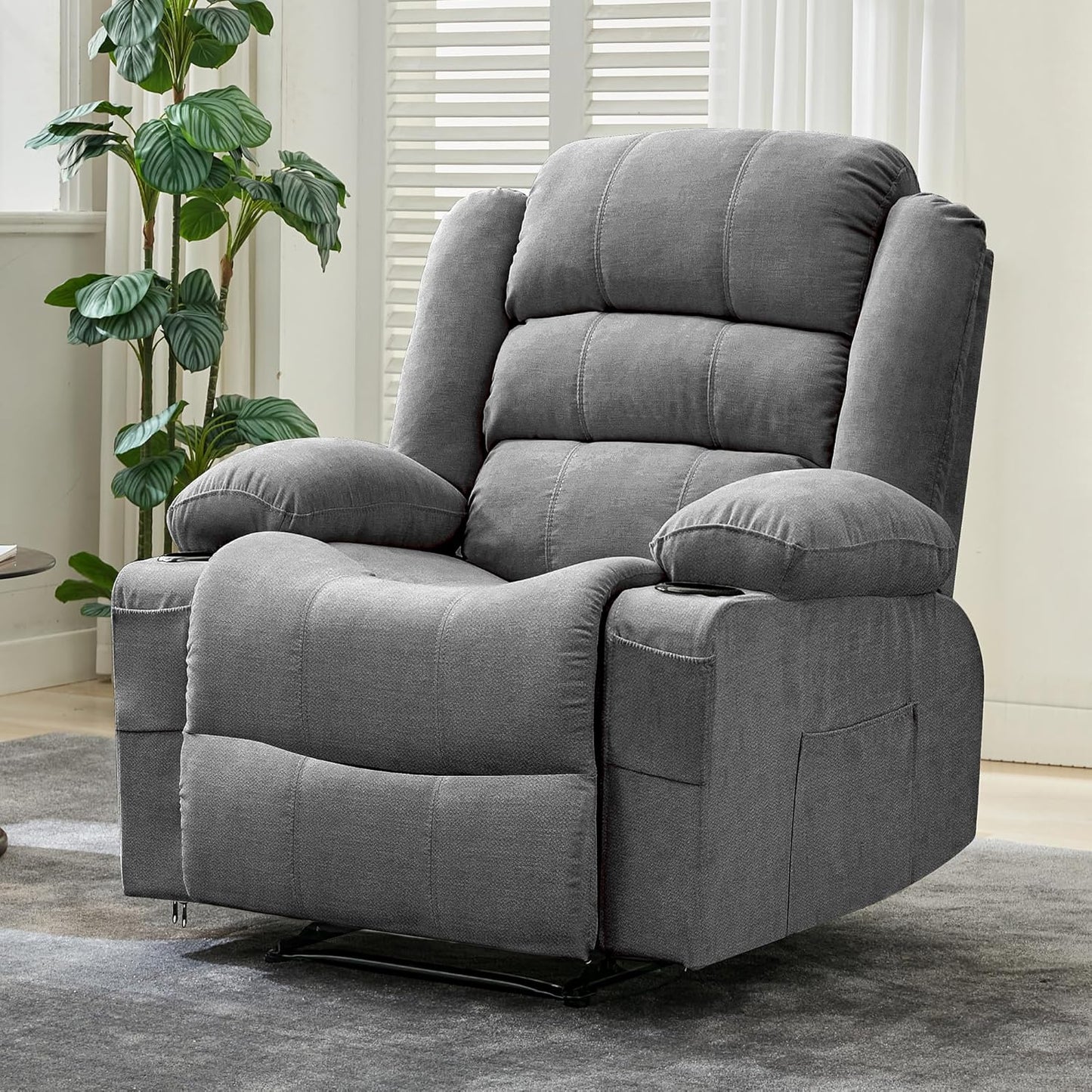 Wide Manual Recliner Chair for Adults – Widen Oversize Overstuffed Breathable Fabric Lounge Chair with 3 Angle Modes 2 Cup Holders Side Pockets