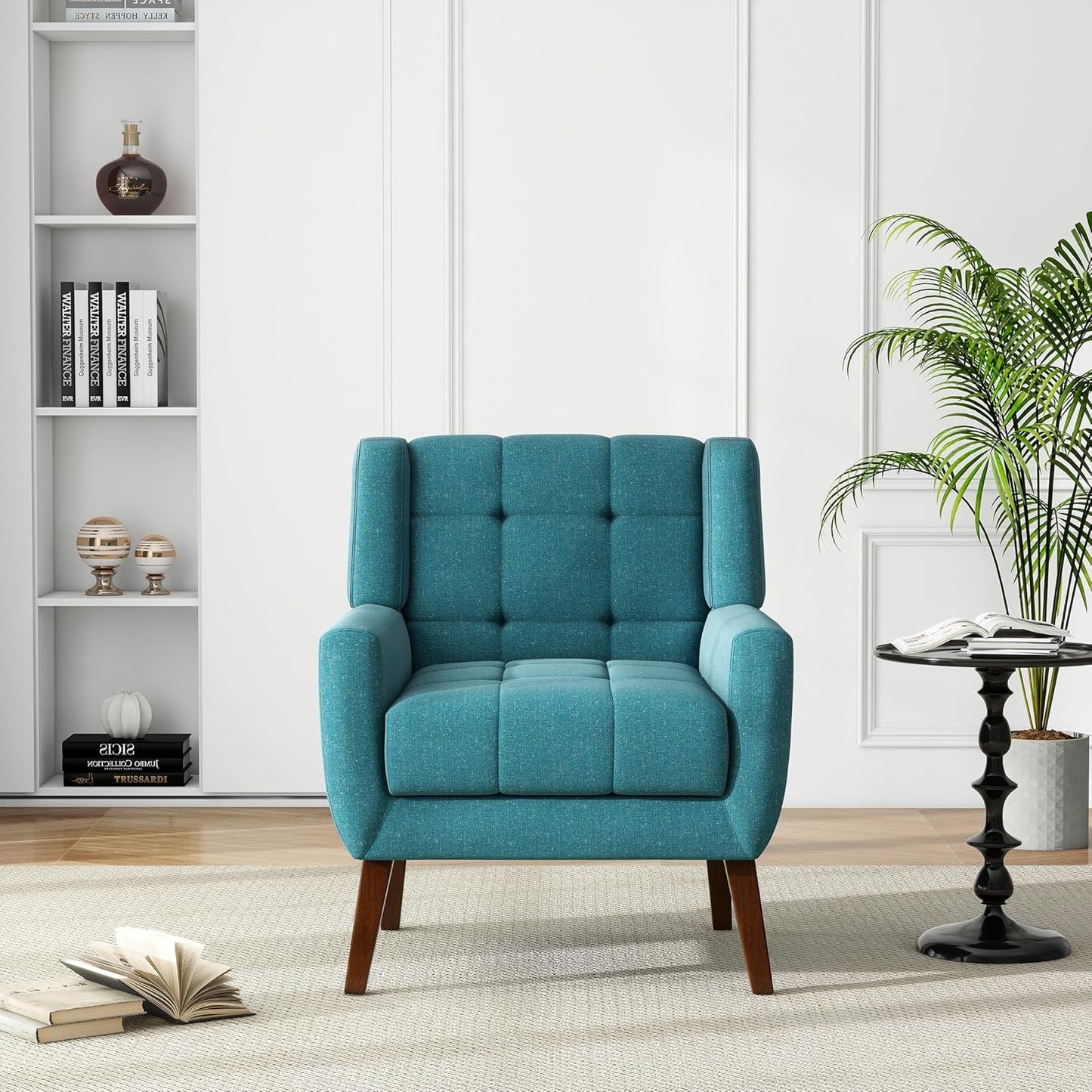 UIXE Accent Chairs Set of 2, Modern Upholstered Arm Chair in Fabric for Living Room, Comfy Armchair Single Sofa Seat with Solid Wooden Legs (Green)