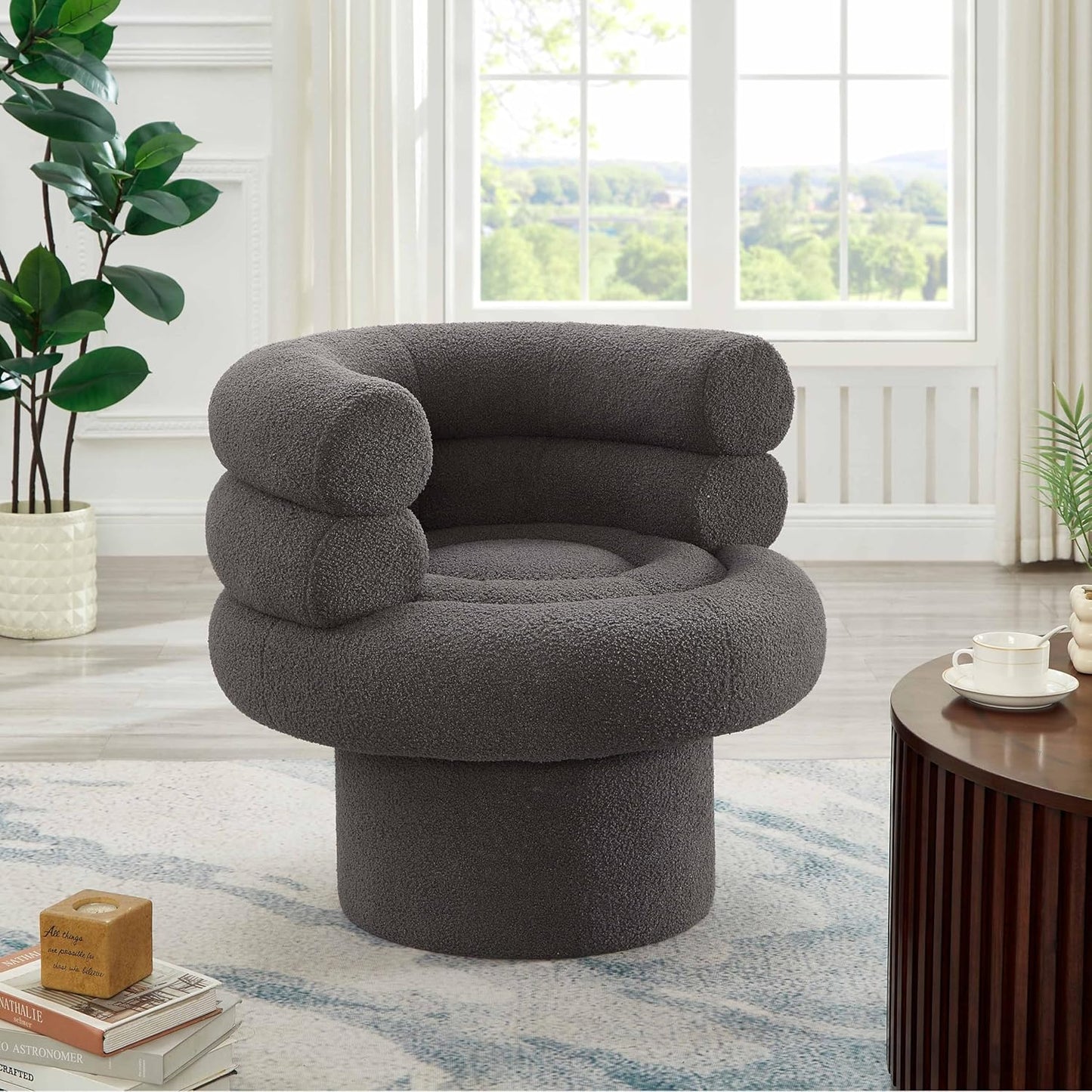 360° Swivel Accent Chair - Cozy Sherpa Fabric, Ergonomic Barrel Design, Stylish and Comfortable for Living Room, Bedroom, or Office (Beige-Sherpa)
