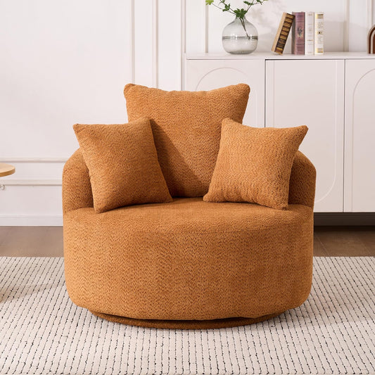 Swivel Accent Barrel Chair, 39'' W Round Swivel Accent Chair 360 Degree, Modern Comfy Single Sofa for Living Room, Bedroom, Orange