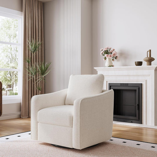 Accent Chair for Living Room, 360° Swivel Reading Chair, Modern Linen Fabric Armchair for Living Room, Comfy Upholstered, Single SofaChair, Beige
