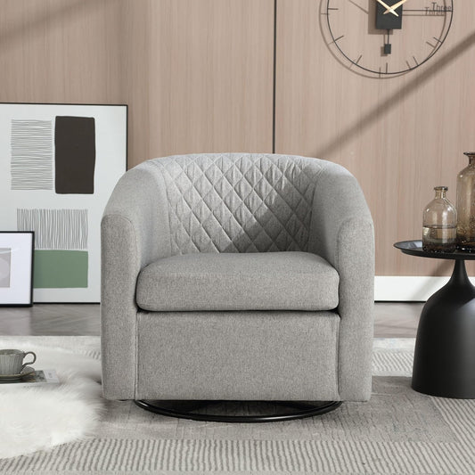 Swivel Rocker Barrel Chairs,Modern 360 Degree Swivel Living Room Chairs,Upholstered Linen Cozy Chair Sofa Chair for Cafe,Bedroom,Office,Grey