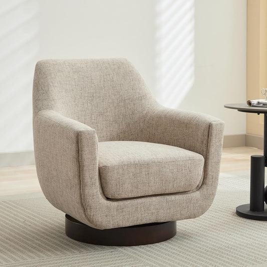 U-Shaped Swivel Chair, Swivel Accent Chair Living Room, Fully Assembled Reading Chairs for Adults, Velvet Accent Chair Armchair Round Barrel Chair, Cozy Bedroom Chair (Beige + Linen)